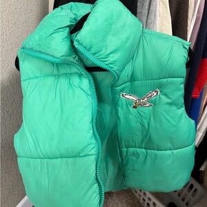 Green Puffer Vest with Embroidered Eagle